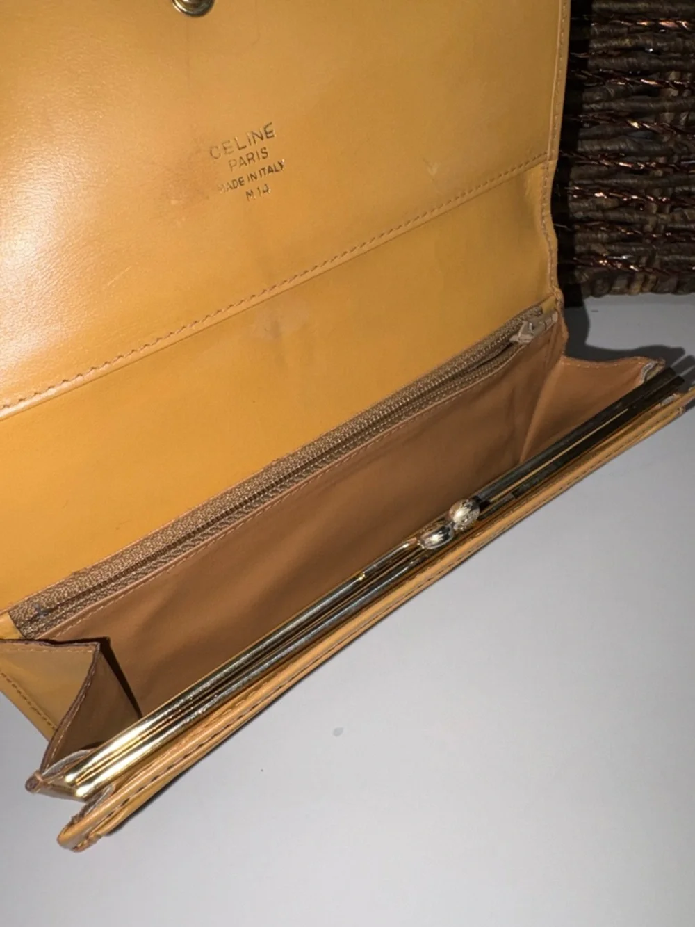 Vintage Celine Macadam Brown & Tan Long Wallet Kisslock Clutch
